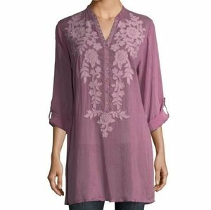 Johnny Was lavender embroidered pullover top